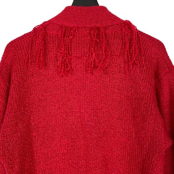 Vintage Oversized Cardigan Sweater Fringe Collar Red Western Women's Size Large - Picture 8 of 8